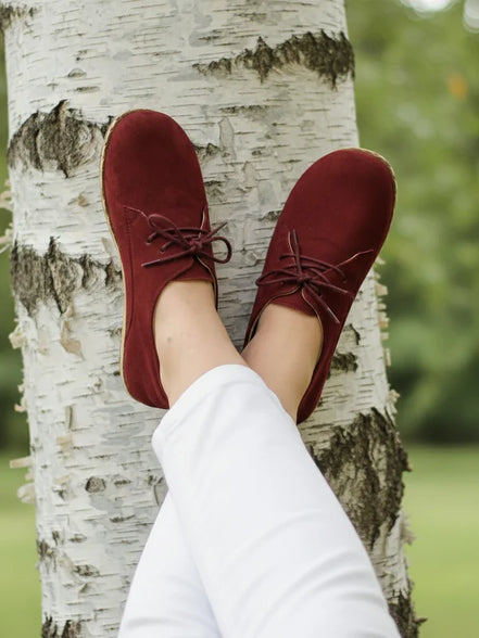 Barefoot Nubuck Burgundy Oxford Shoes for Women