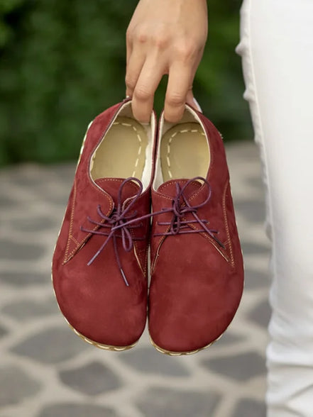 Barefoot Nubuck Burgundy Leather Oxford Shoes for Women