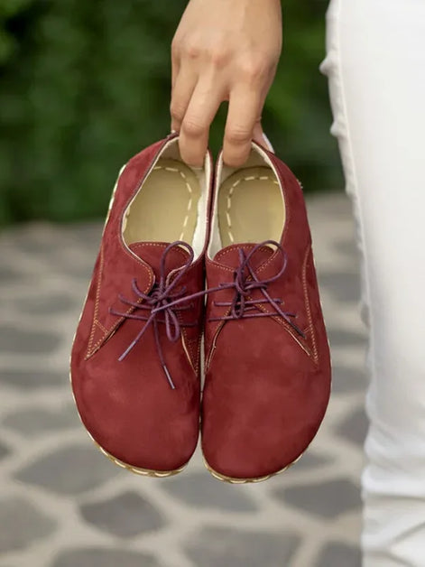 Barefoot Nubuck Burgundy Leather Oxford Shoes for Women
