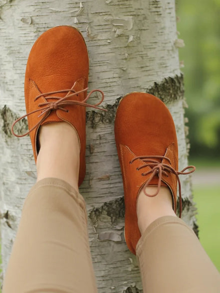 Barefoot Women's Nubuck Orange Oxford Shoes