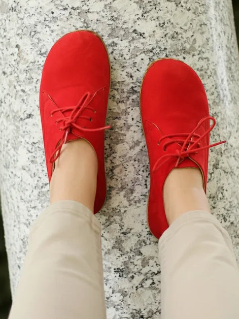 Barefoot Nubuck Red Oxford Shoes for Women