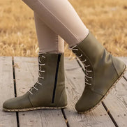 Olive Green Leather Ankle Boots