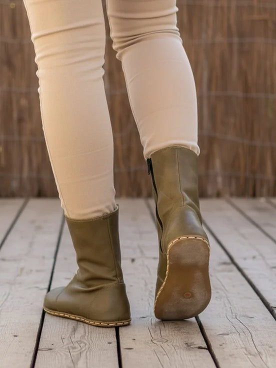 Barefoot Olive Green Ankle Boots Women's