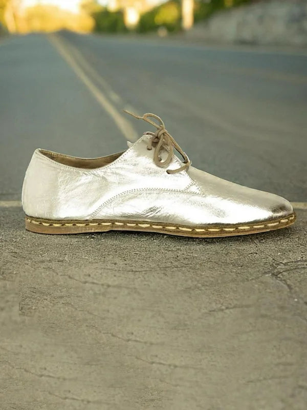 Barefoot Silver Leather Oxford Shoes