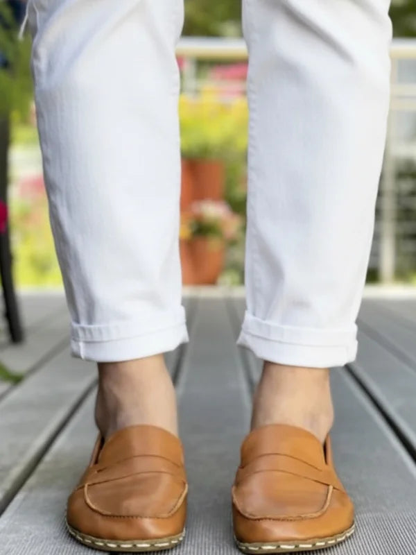 Womens Tan Penny Loafers