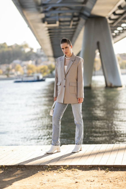 Beige Wool Blazer for Women 