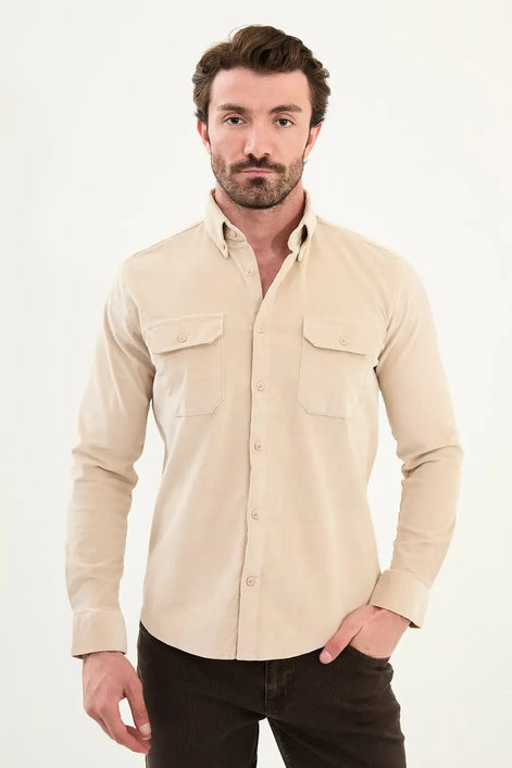 Beige Corduroy Shirt Mens