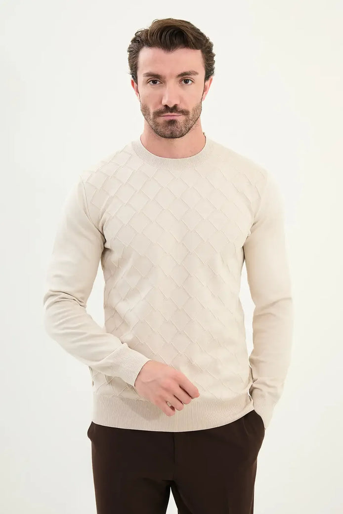 Beige Crewneck Sweater Men