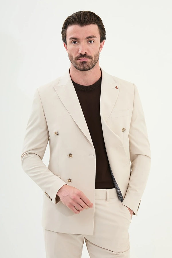Marion Cotton Beige Double Breasted Suit