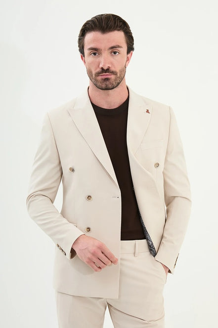 Marion Cotton Beige Double Breasted Suit