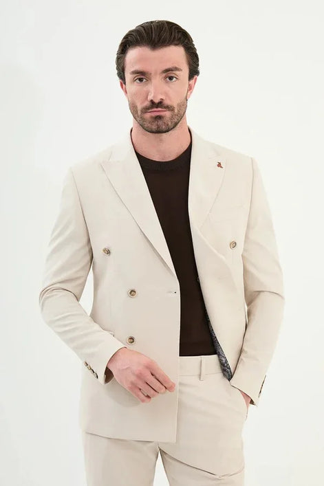Marion Cotton Beige Double Breasted Suit