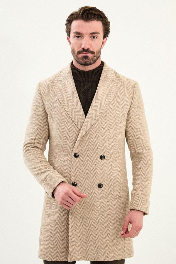 Marina Herringbone Wool Coat Beige