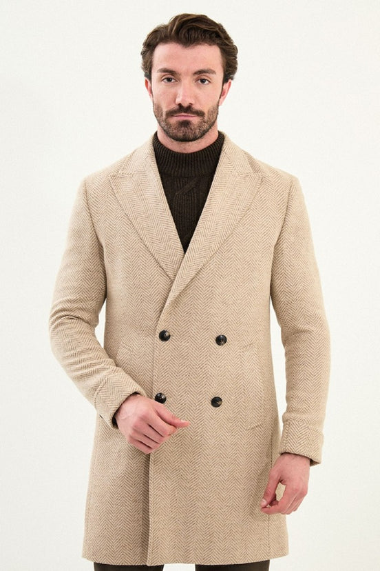 Marina Herringbone Wool Coat Beige