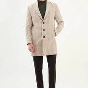 Beige Plaid Wool Long Coat