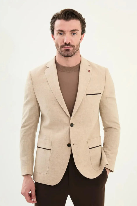 Wool Blazer Men Beige