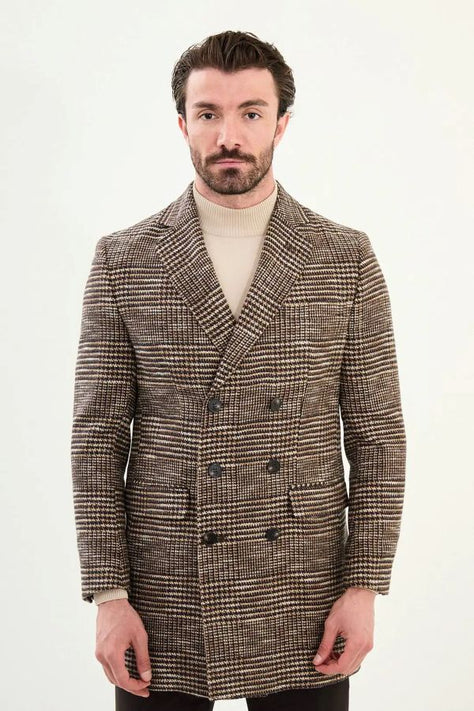 Marina Plaid Wool Coat Beige