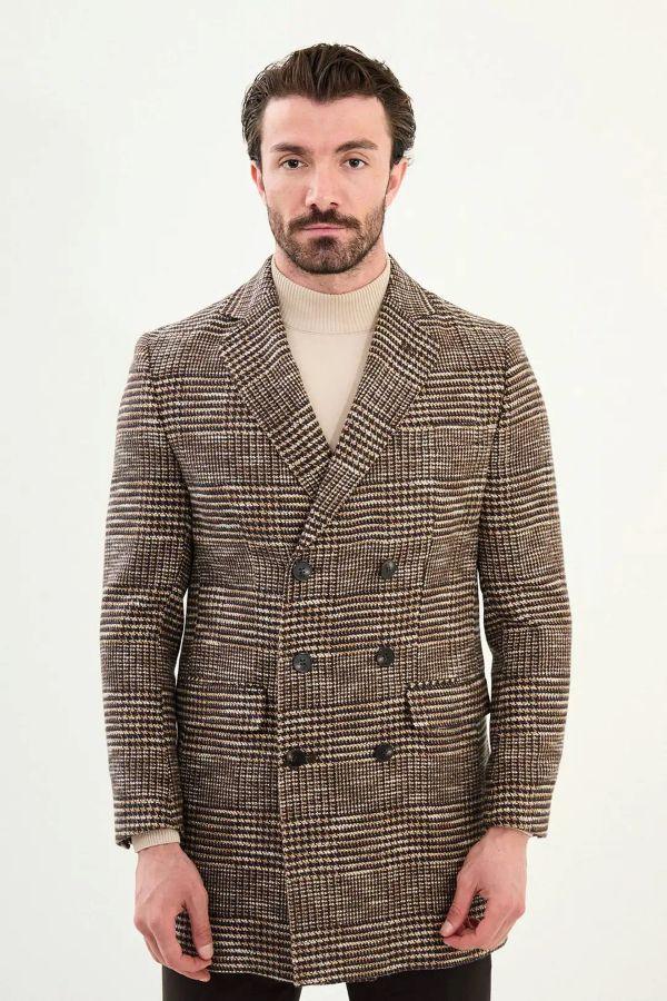 Marina Plaid Wool Coat Beige