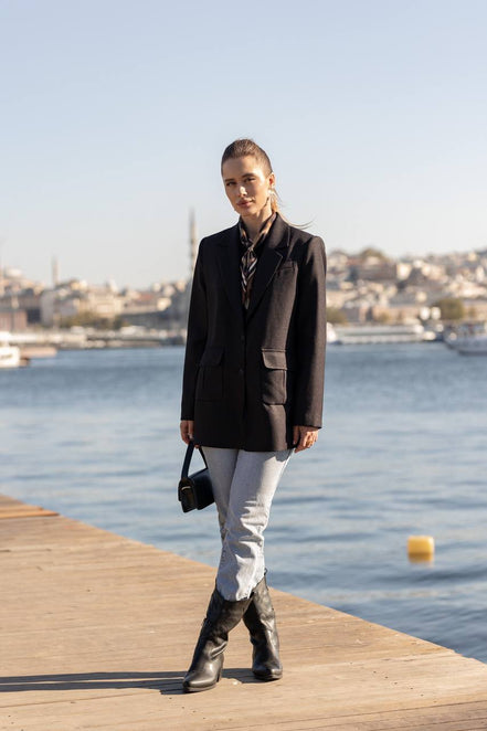 Black Wool Blazer for Women