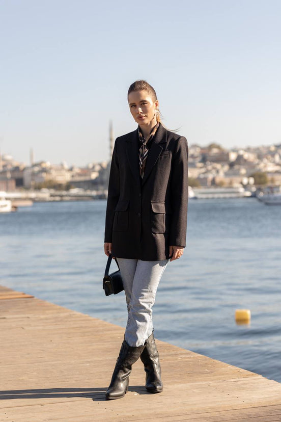 Black Wool Blazer for Women
