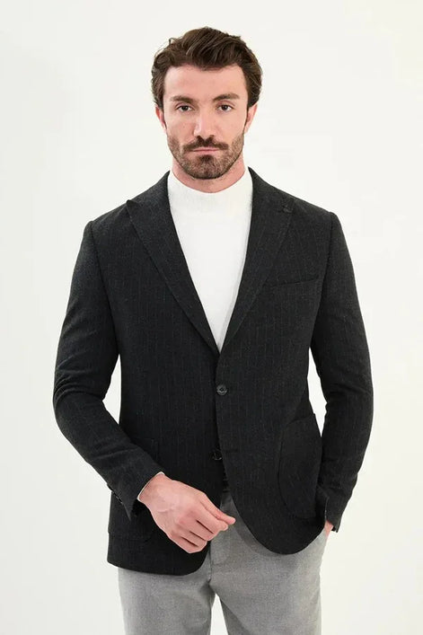 Mens Pinstripe Blazer Black