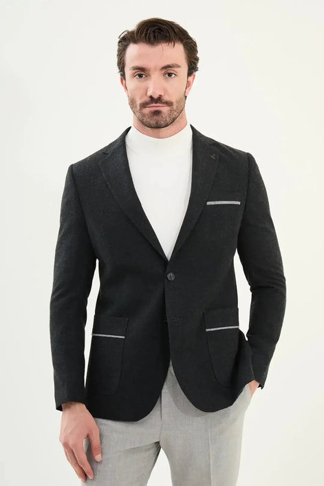 Wool Blazer Men Black