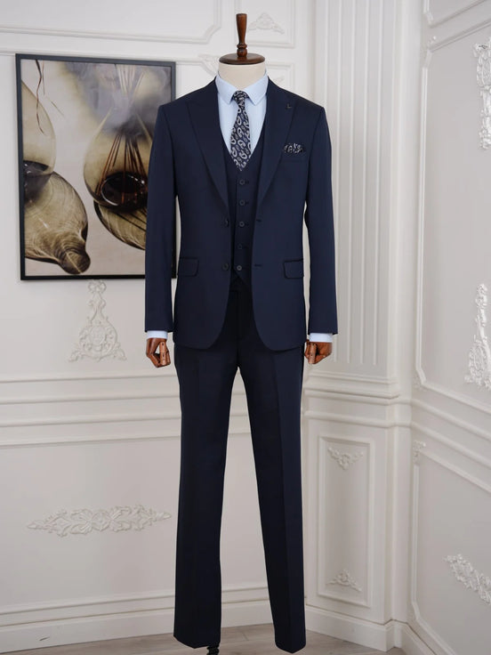 Navy Blue Slim Fit 3 Piece Suit