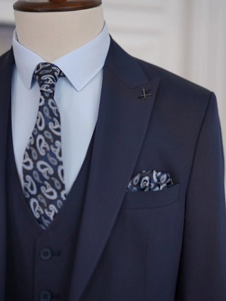 Navy Blue Slim Fit 3 Piece Suit