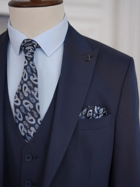 Navy Blue Slim Fit 3 Piece Suit