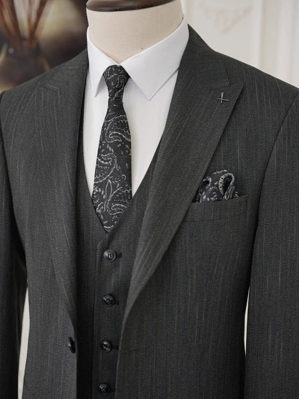 Pinstripe Black Slim Suit