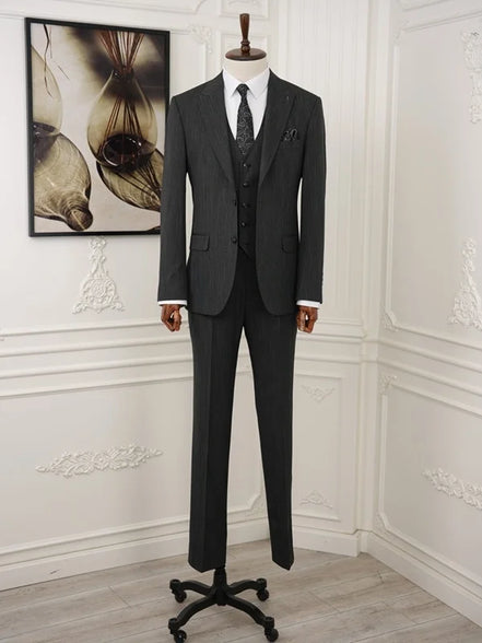 Pinstripe Black Slim Suit