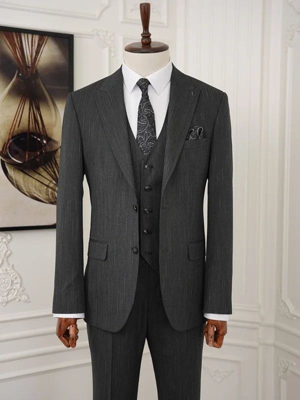Pinstripe Black Slim Suit