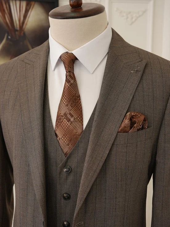 Pinstripe Brown Slim Suit
