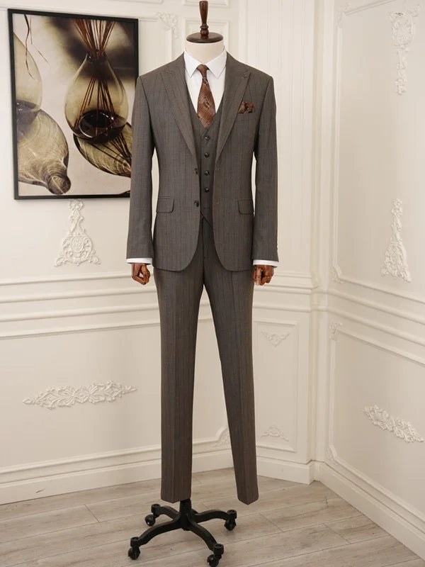 Pinstripe Brown Slim Suit