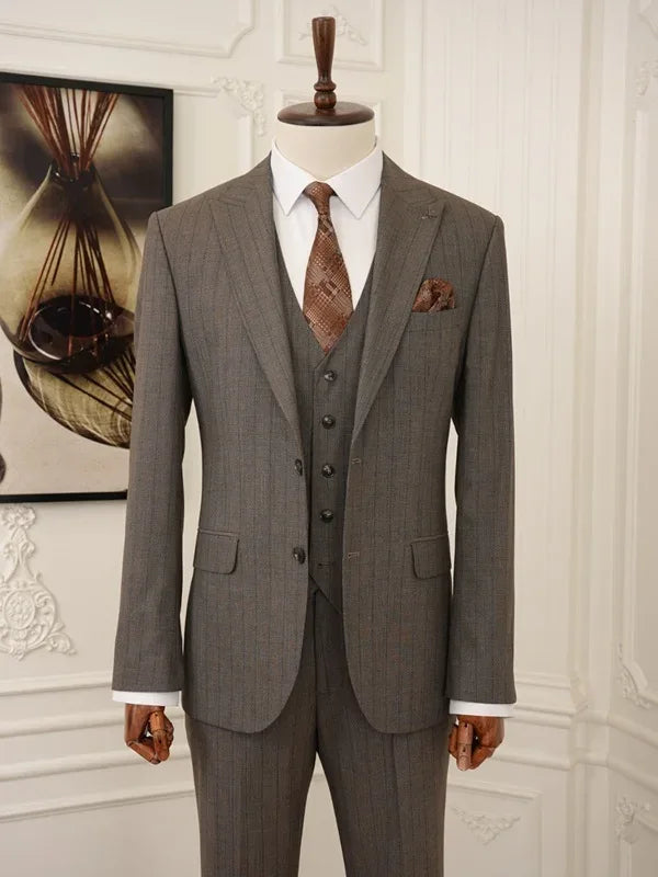 Pinstripe Brown Slim Suit