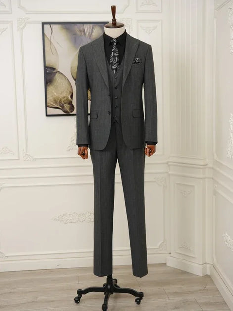 Pinstripe Dark Gray Slim Suit