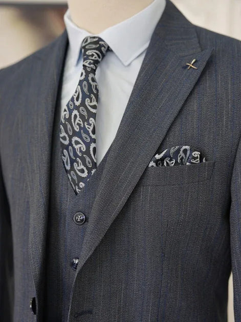Pinstripe Navy Blue Slim Suit