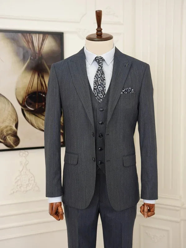Pinstripe Navy Blue Slim Suit