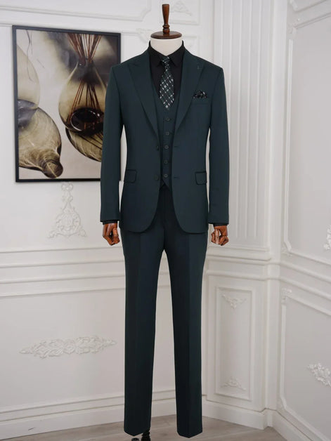 Slim Fit 3 Piece Emerald Green Suit