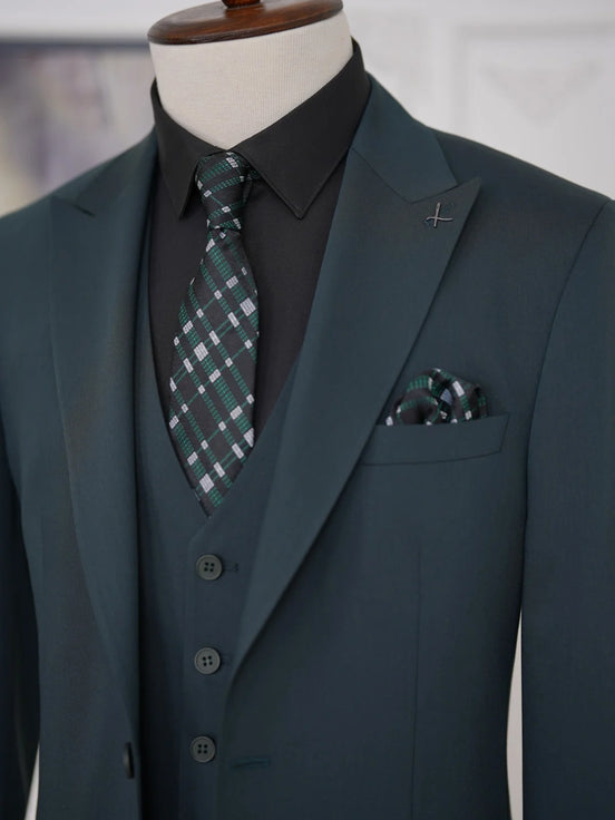 Slim Fit 3 Piece Emerald Green Suit