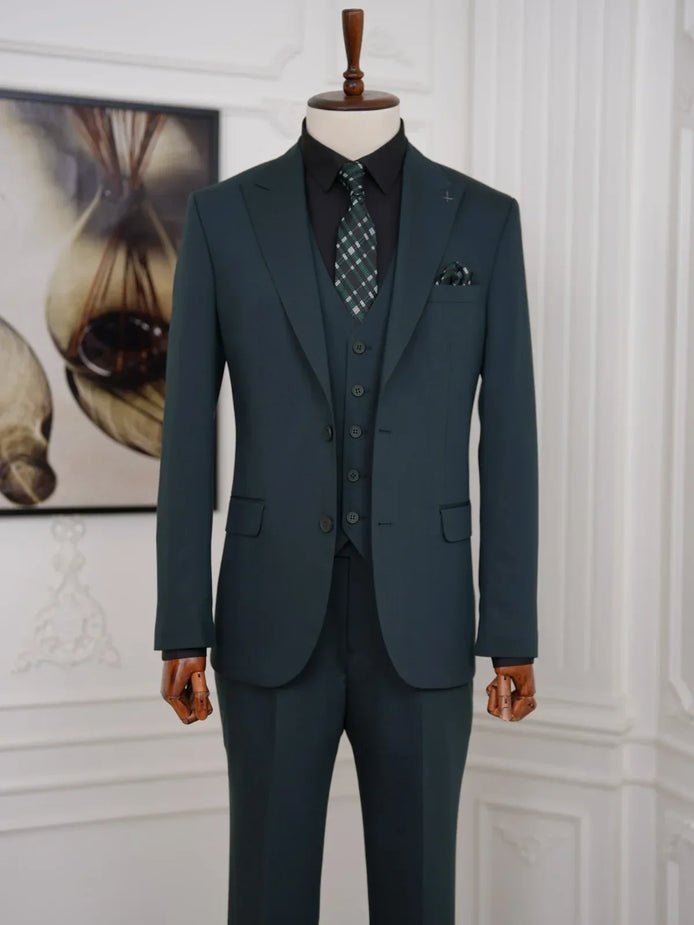 Slim Fit 3 Piece Emerald Green Suit