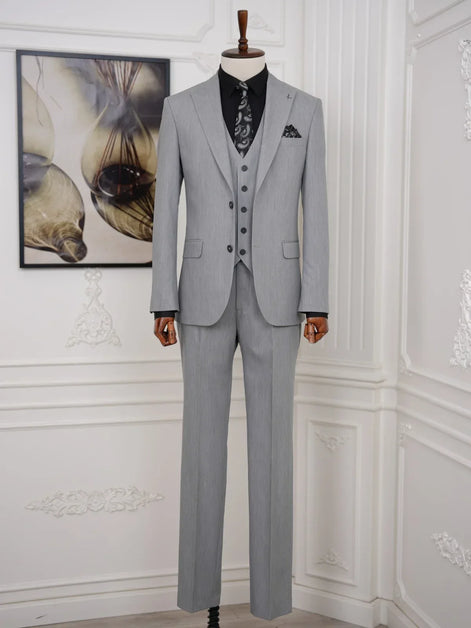 Slim Fit 3 Piece Gray Suit