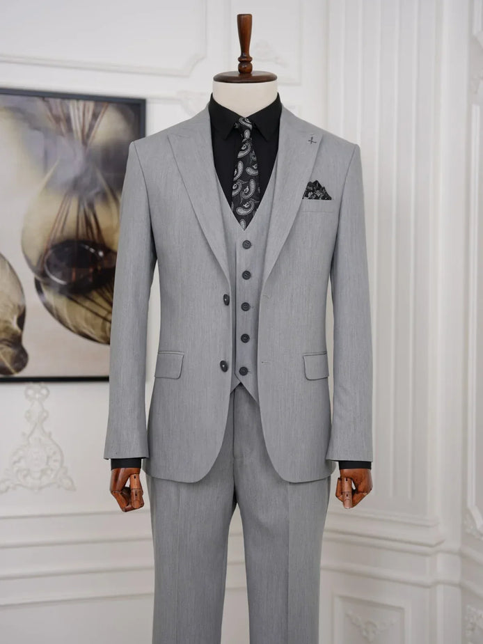 Slim Fit 3 Piece Gray Suit