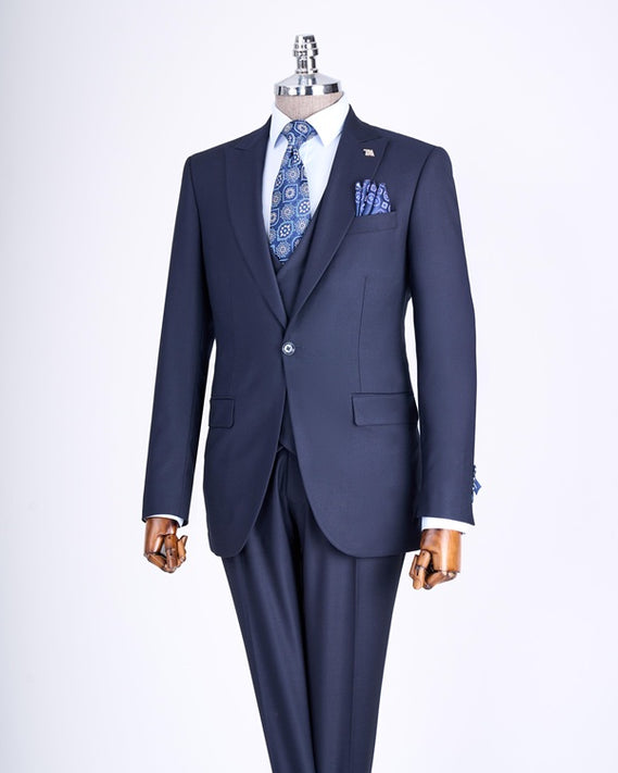 GentWith Bradenton Navy Blue Slim Fit 3 Piece Suit