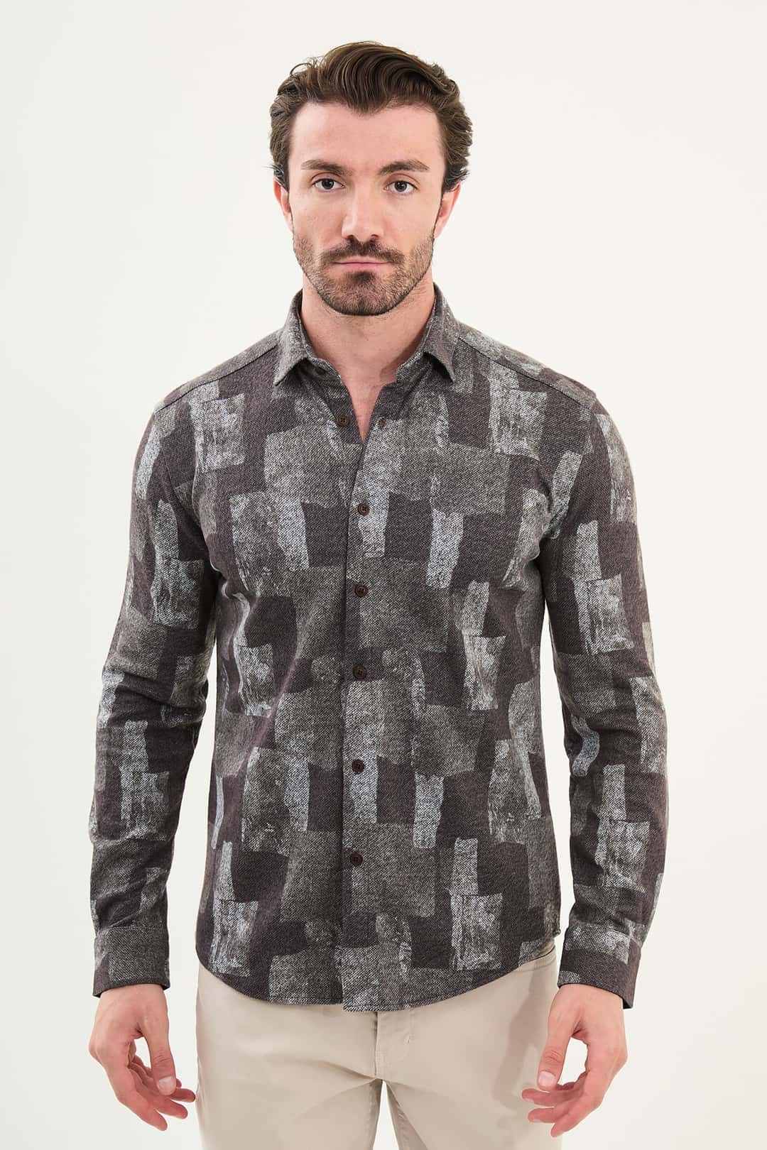 Brown Long Sleeve Wool Lumberjack Shirt