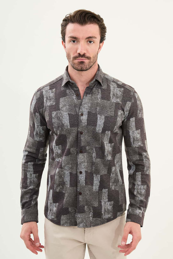Brown Long Sleeve Wool Lumberjack Shirt