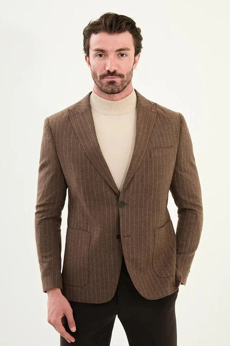 Mens Pinstripe Blazer Brown