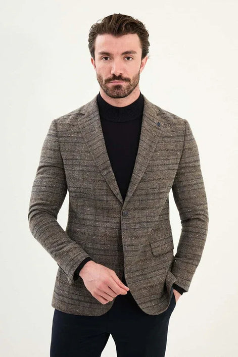 Plaid Men's Wool Blazer Brown