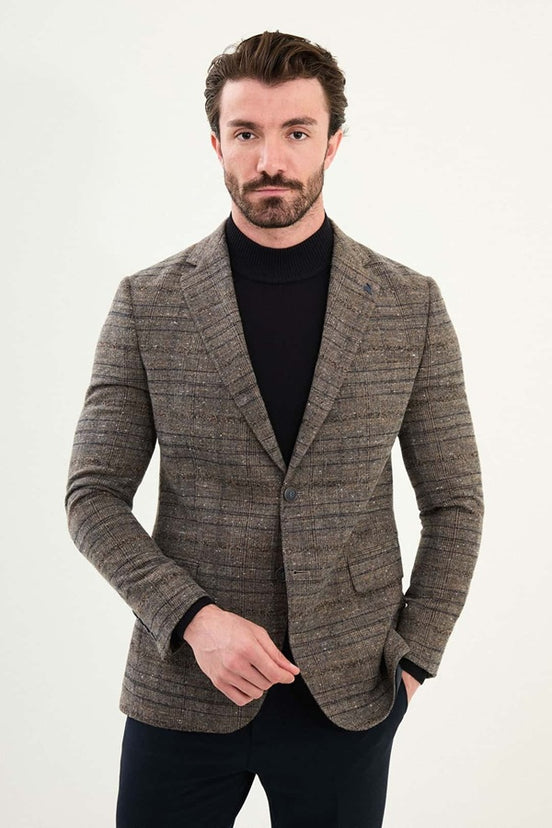 Plaid Men's Wool Blazer Brown
