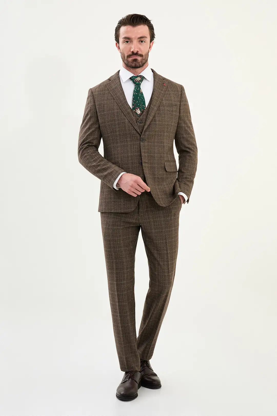 Brown Plaid Wool Suit