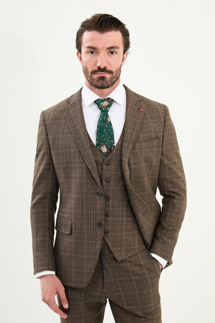 Brown Plaid Wool Suit